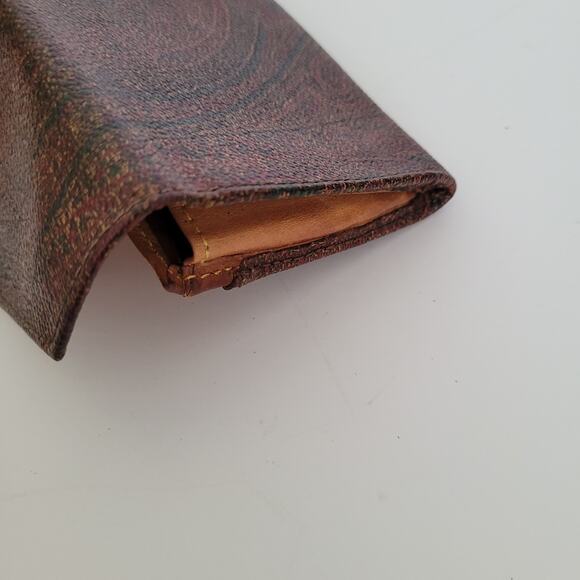 Etro Vintage Brown Paisley Card Small Leather Mini Wallet Compact Logo Italian - Picture 8 of 10